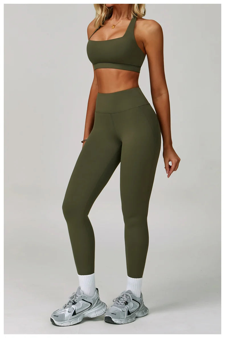 TRY TO BN Gym Sets Woman 2 Piece Yoga Backless Top Women's Tracksuit High Waisted Leggings Butt Lifting Fitness Workout Clothes