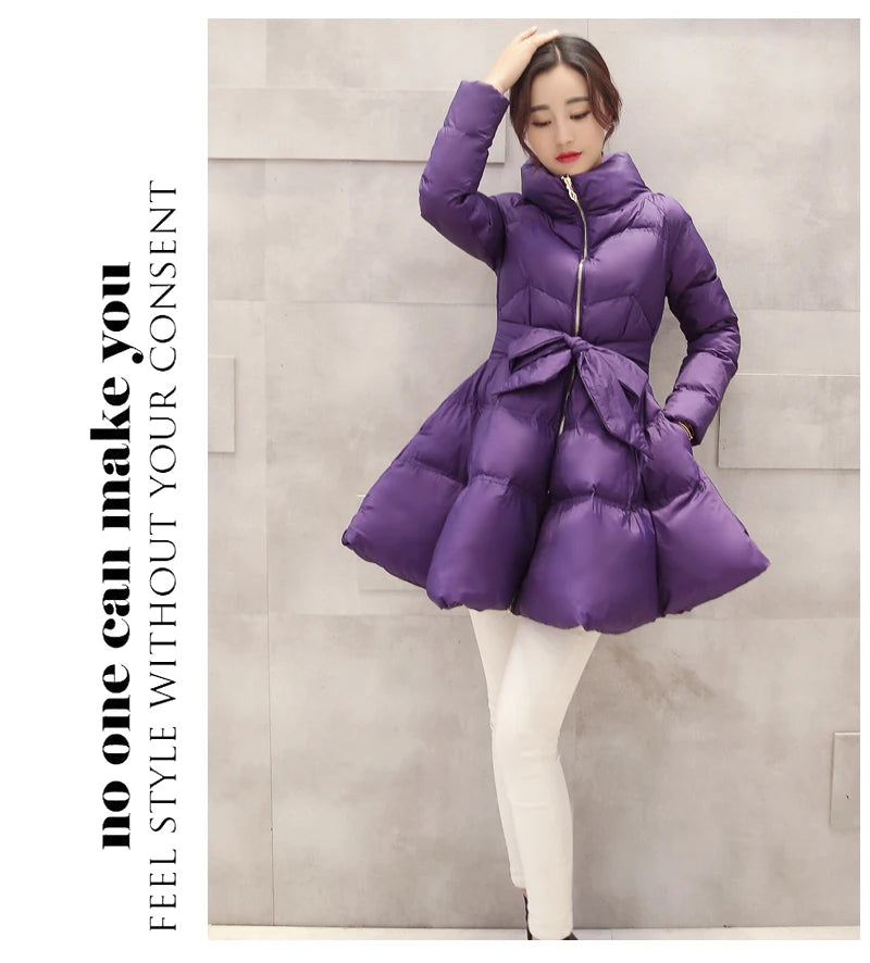 2023 New Fashion Winter Coats Women Warm Outerwea Cotton Padded Jackets Womens Clothing Belt Zipper Parkas Femme A-word Jacket