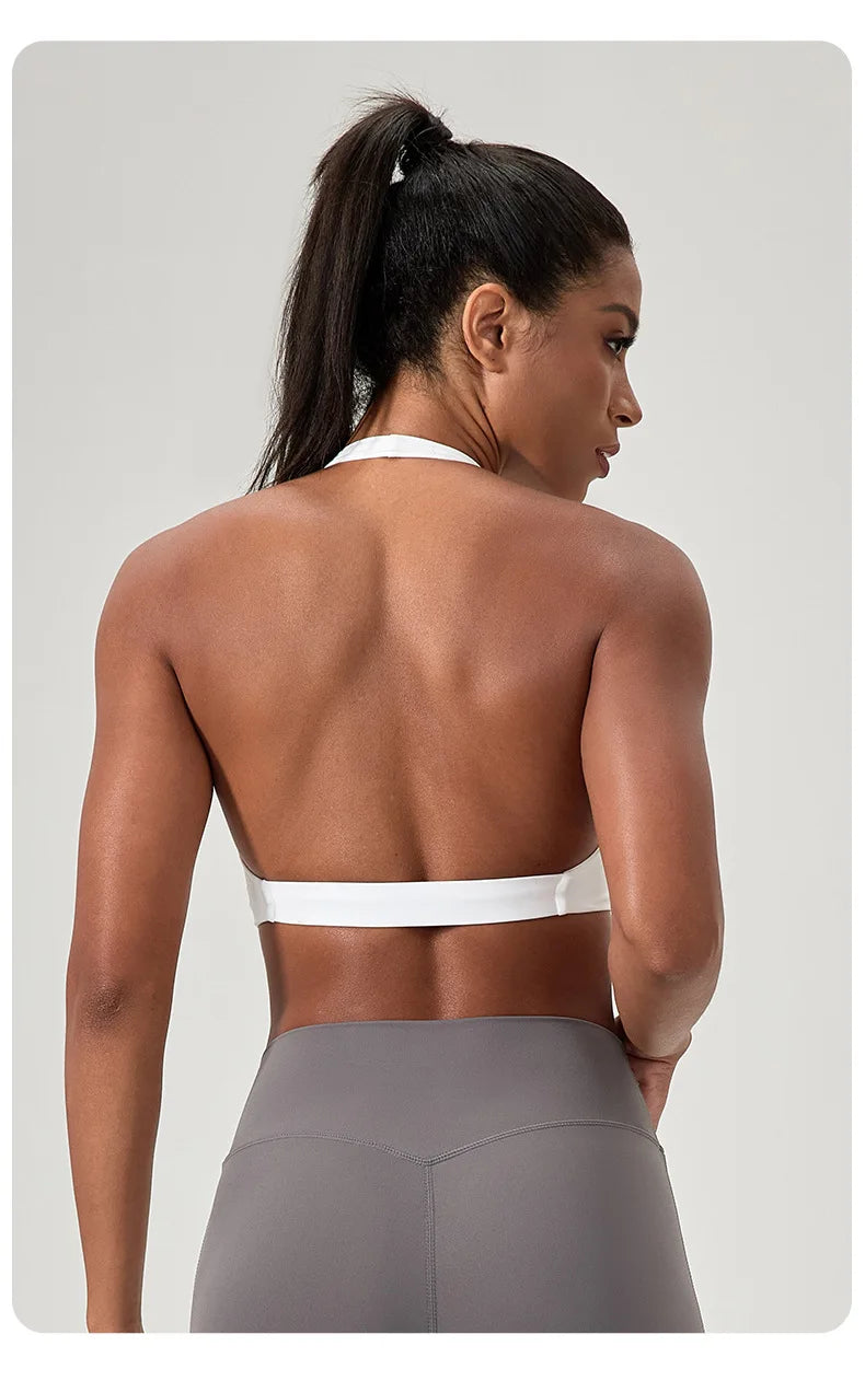 Strappy Bra for Women Open Back Halter Sports Bra Light Support Gym Crop Top Seamless Workout Yoga Top Bra Padded Bras