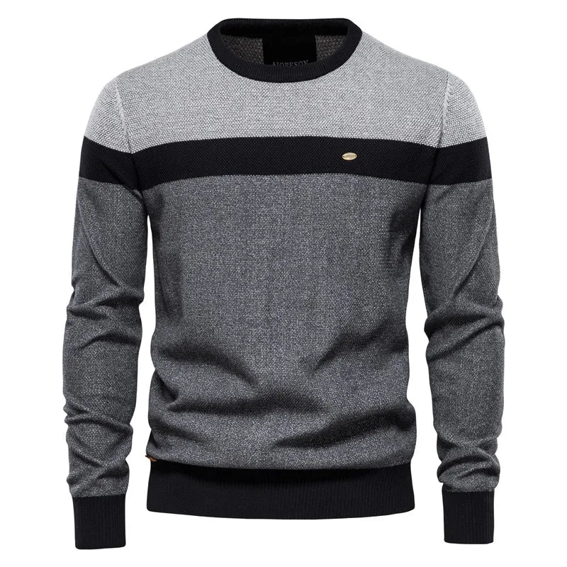 Spliced Cotton Knit Pullover