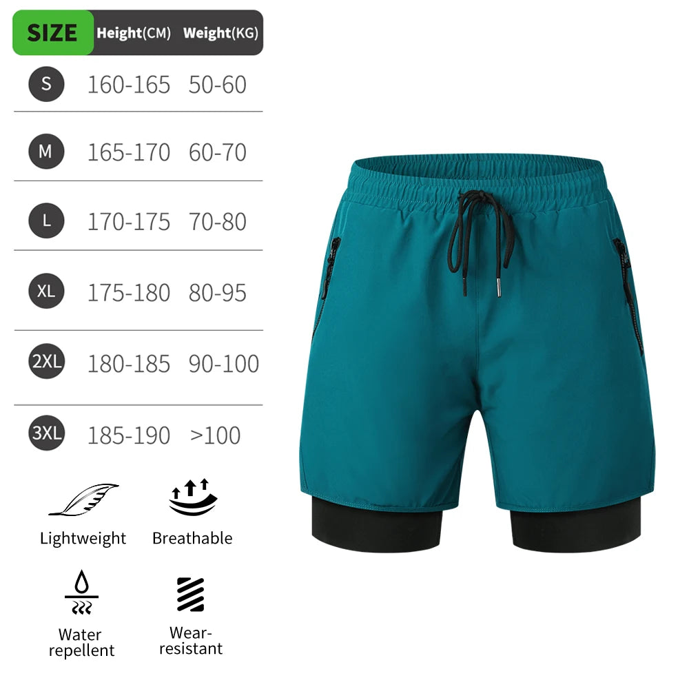 WOSAWE MTB Shorts Summer Men Cycling Shorts 2 in 1 Mountain Bike Padded Shorts Double Layer Downhill Bike Quick Dry Short Pants