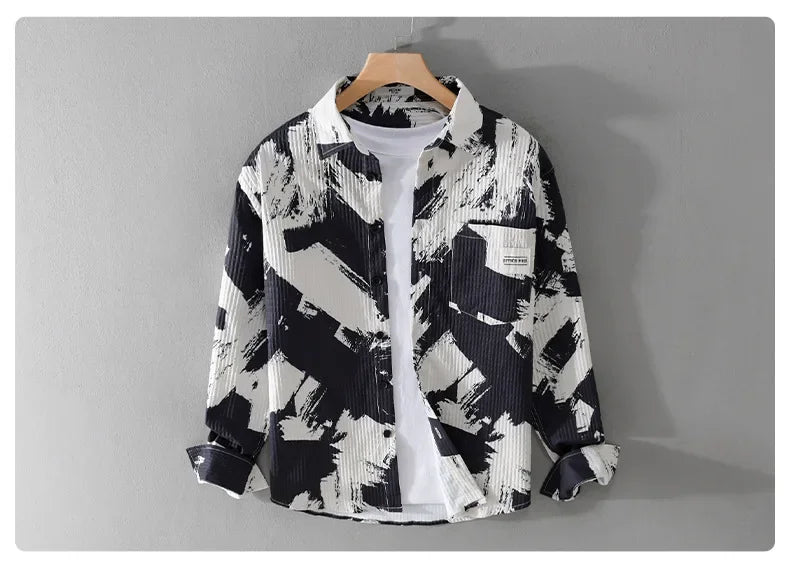 High-quality long-sleeved shirt for new autumn fashion, trendy brand, handsome business style, textured striped shirt, slim fit