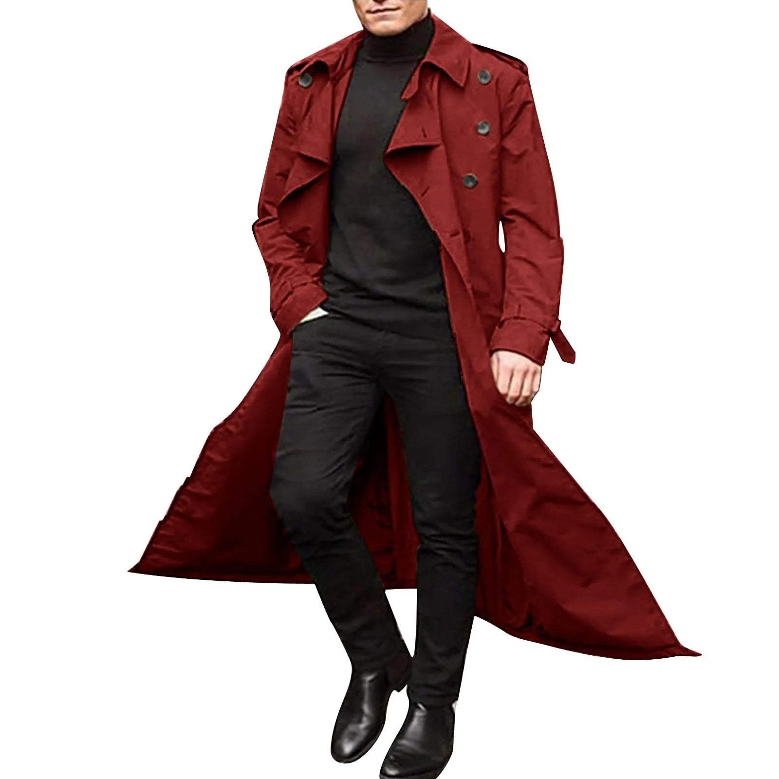 Men’s Luxury Full-Length Trench Coat – England Style Business Overcoat