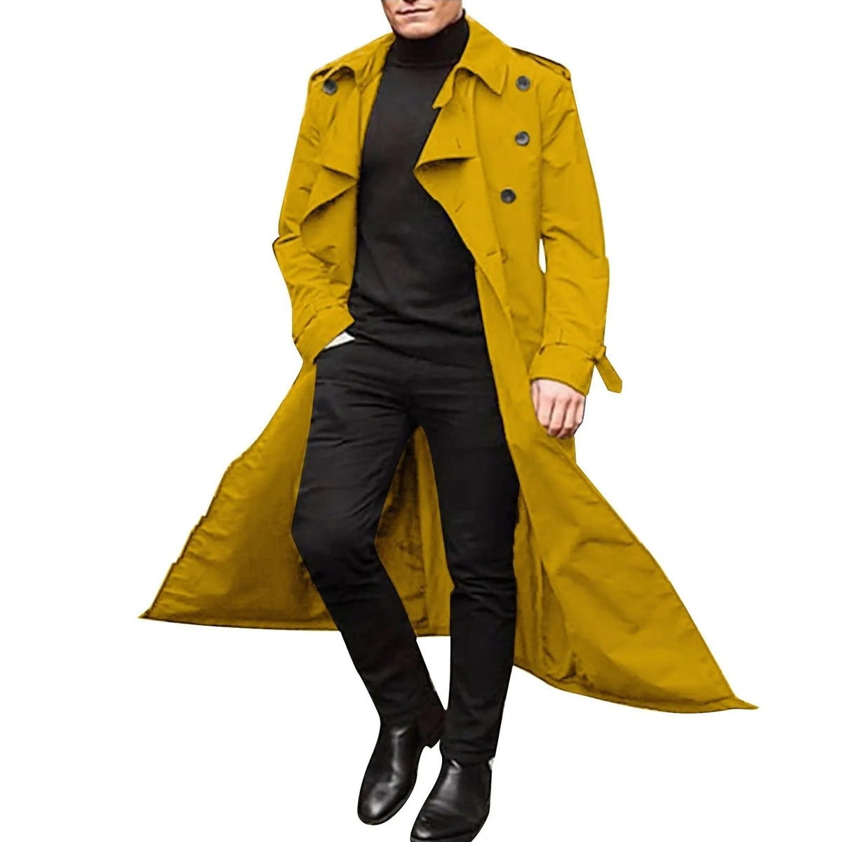 Men’s Luxury Full-Length Trench Coat – England Style Business Overcoat