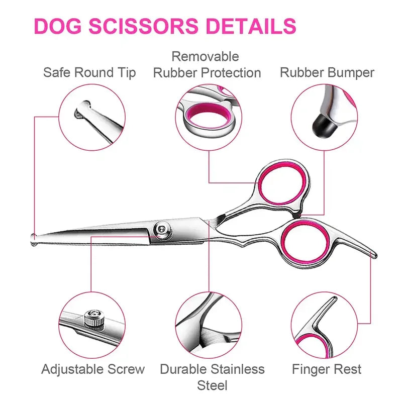 4pcs Pet Safe Scissors - Ambidextrous Stainless Steel Dog Grooming Shears with Safe, Round Head for Precision Trimming