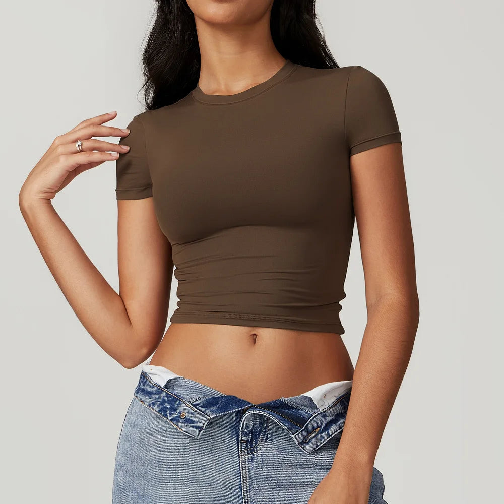 Yoga Shirts Women Sexy Exposing The Navel Short Sleeve Workout Crop Top Gym Top Fitness Running Workout Sport T-shirts Yoga Wear