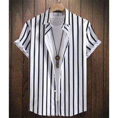 Hawaiian Shirts For Men 3d Striped Print Short Sleeve Shirts Summer Loose Casual Tops Simple Fashion Oversized Men Clothing