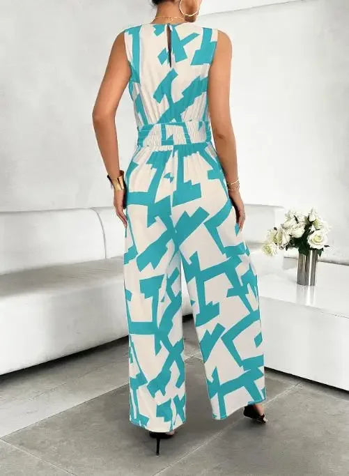 Vacation V Neck Wide Leg Jumpsuit