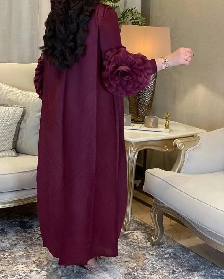 Women Elegant Evening Party Dresses 2025 Summer New Solid Colour Classic Long Sleeve Plate Flower Design Prom Dresses Female