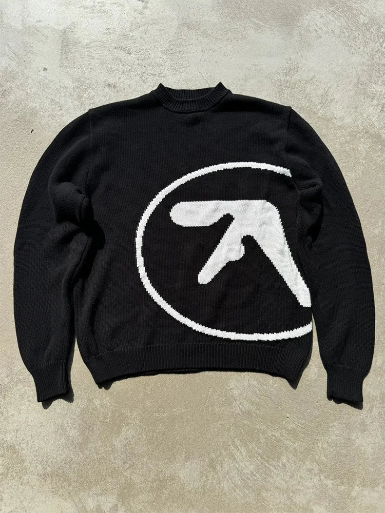 Men's Sweater Aphex Twin Knit Winter Oversized Vintage Long Sleeve Tops Jumper Pullover Y2k Streetwear Graphic Fashion Clothing