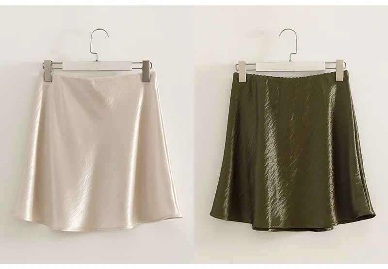 Satin A-Line Office Mini Skirt