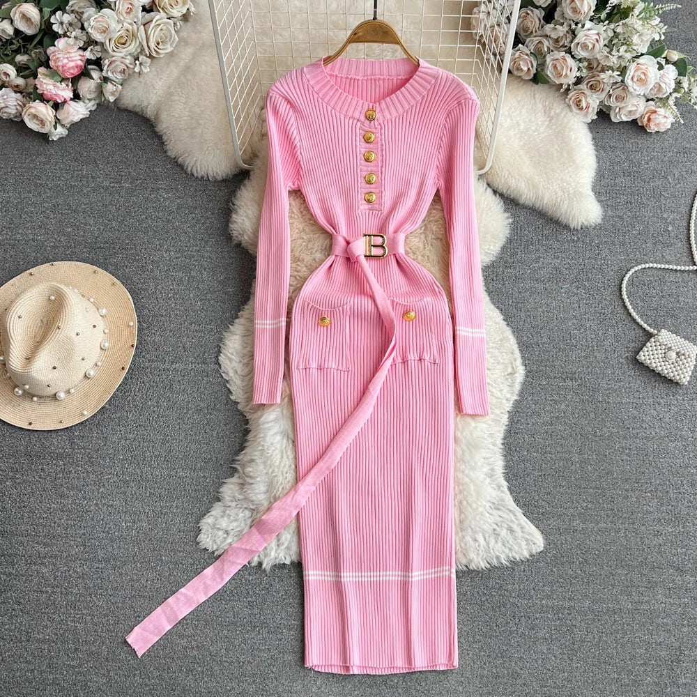 Elegant Rib Knit Pencil Dress