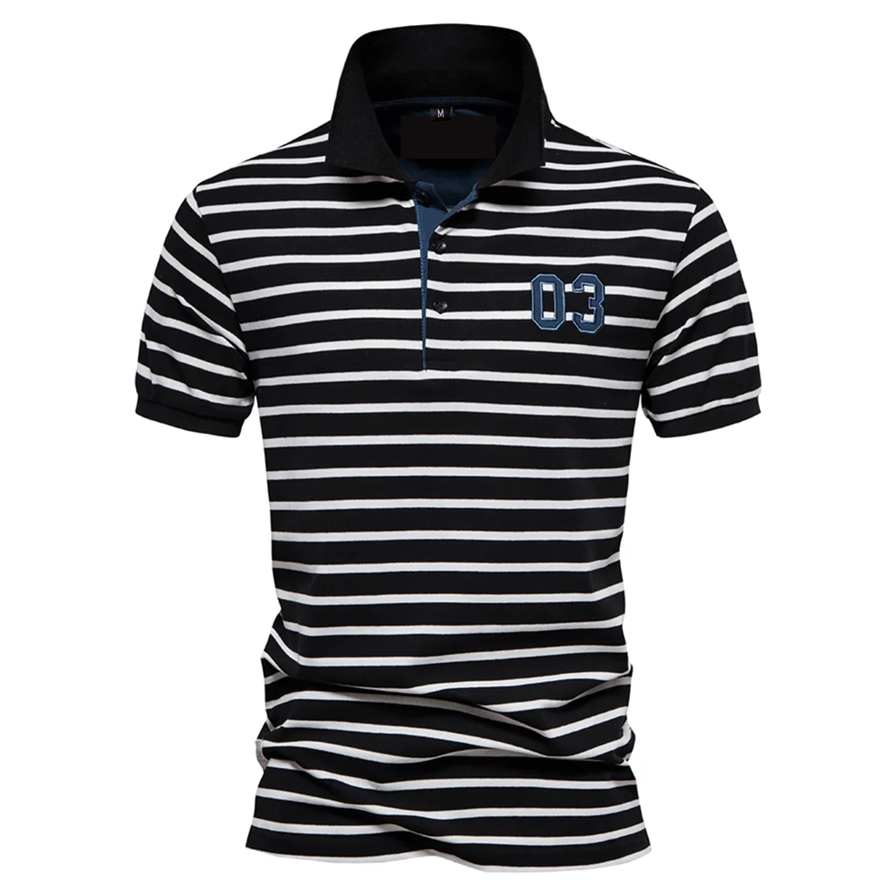Striped Embroidered Cotton Summer Polo