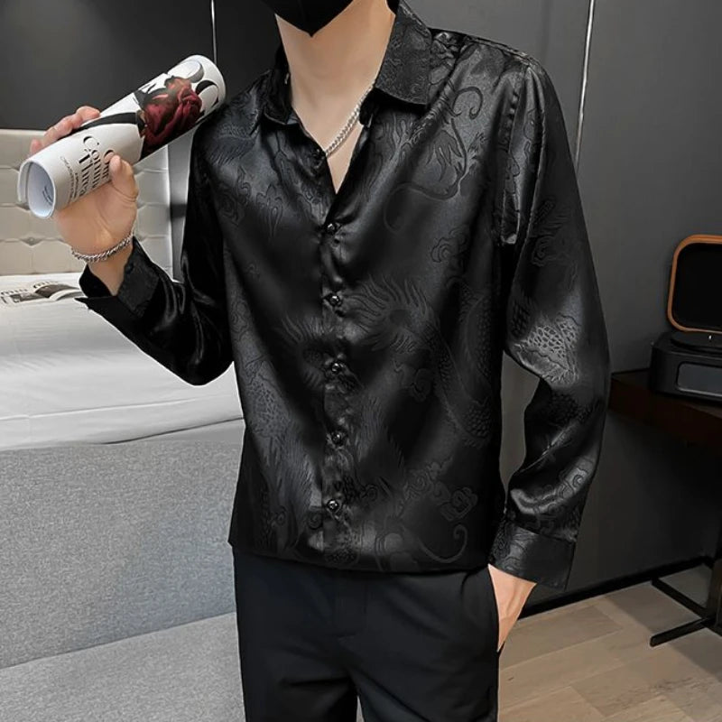 Slim Luxury Print Shirt Men