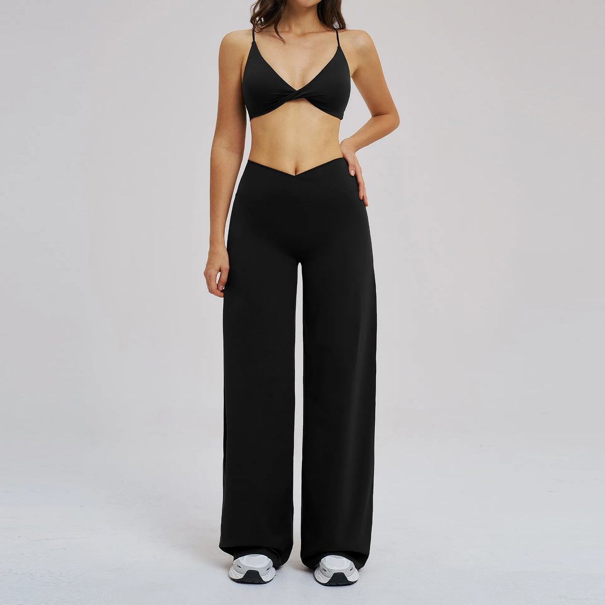 Yoga Set - Backless Bra + Cross Waist Wide Leg Pants Fitness Suit, Jogging Tracksuit Active Wear Workout Loungewear Sports Gym