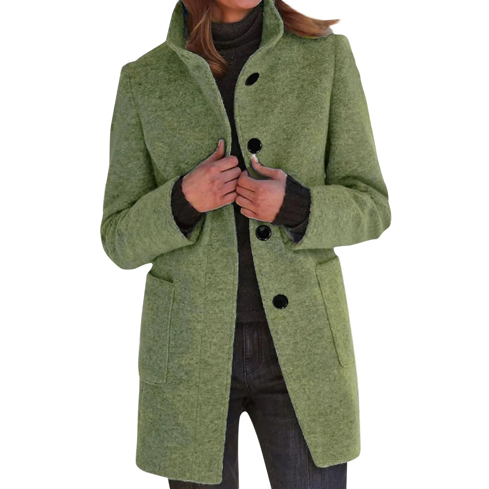 Womens Wool Cardigan Coats With Pockets Ladies Lapel Long Jacket Coat Fashion Solid Casual Winter Jackets for Women Plus Coat