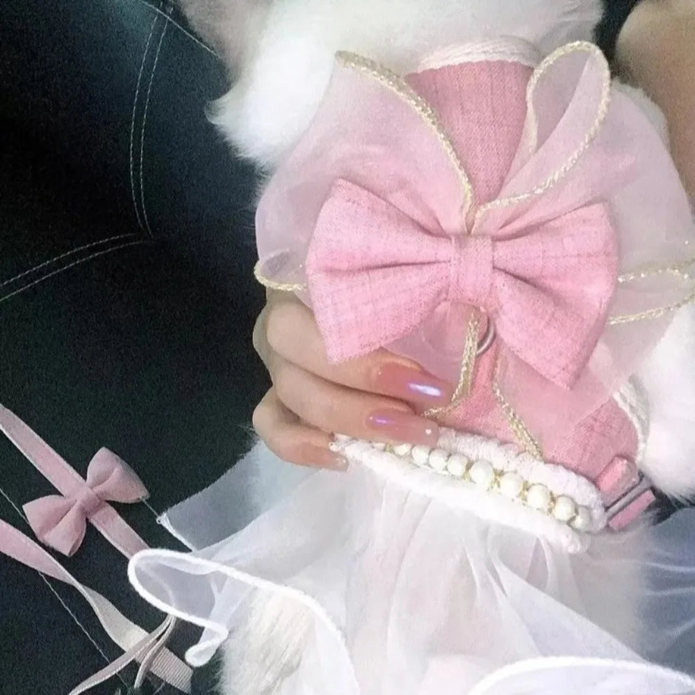 Pet Accessories Princess Style Cat Harness Leash Adjustable Nylon Cat Vest Breathable with Bowknot Pet Chest Strap For Cats Dogs