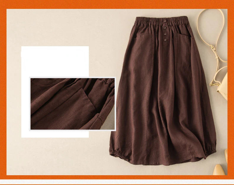 Women's Skirt Cotton Linen Casual Straight Skirts Woman Fashion 2026 Summer Loose Solid Color Button Long Skirts for Women
