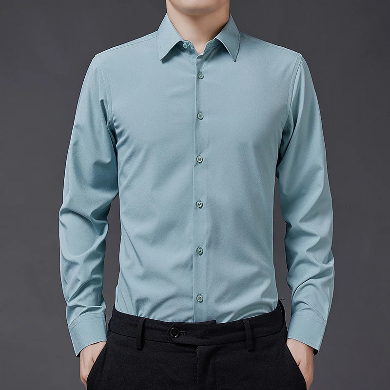 Stretch Solid Business Shirt Men