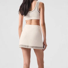 Women's Yoga Sets Waffle Knit Tennis Set Tank Top Skort With Pocket Built-in Shorts Outdoor Gym Workout Outfit