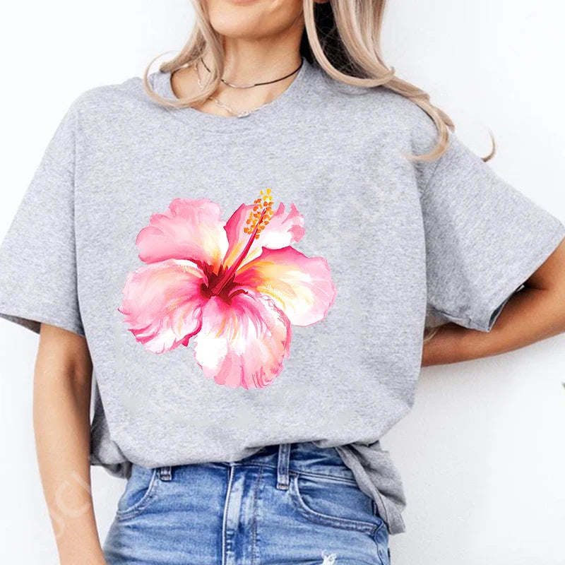 Pink Hibiscus Casual Y2K Tee