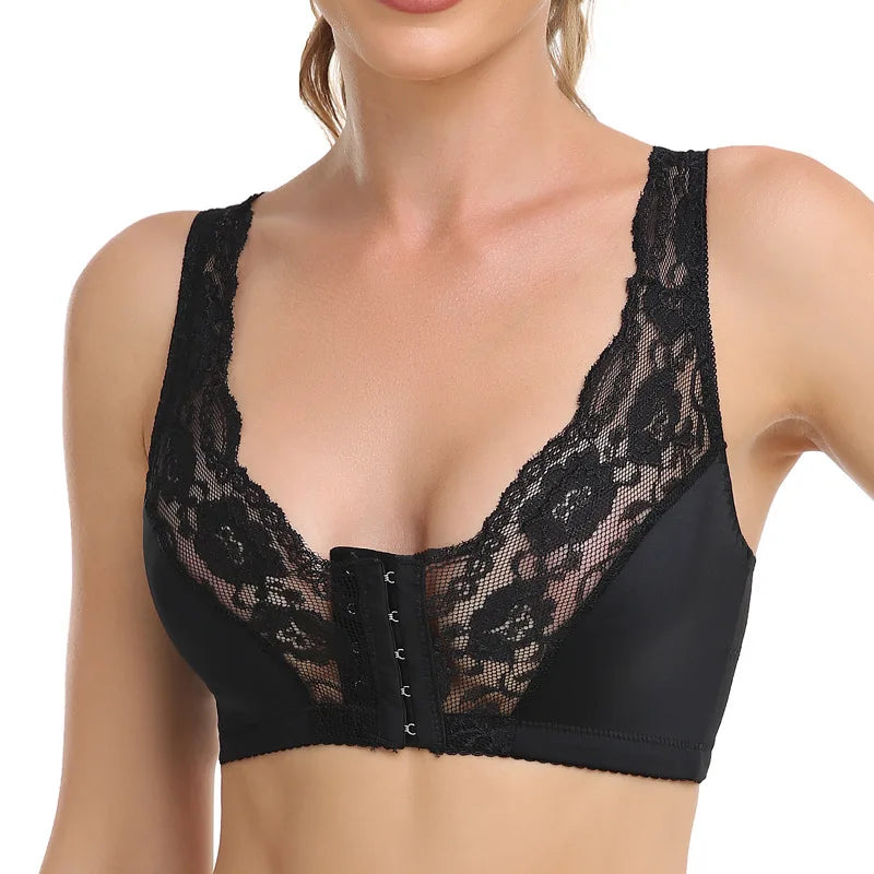 Woman’s Backless Sports Bras Non-Wired Thin Version Lace Minimizer Front Closure Full Bust Bra S-6XL