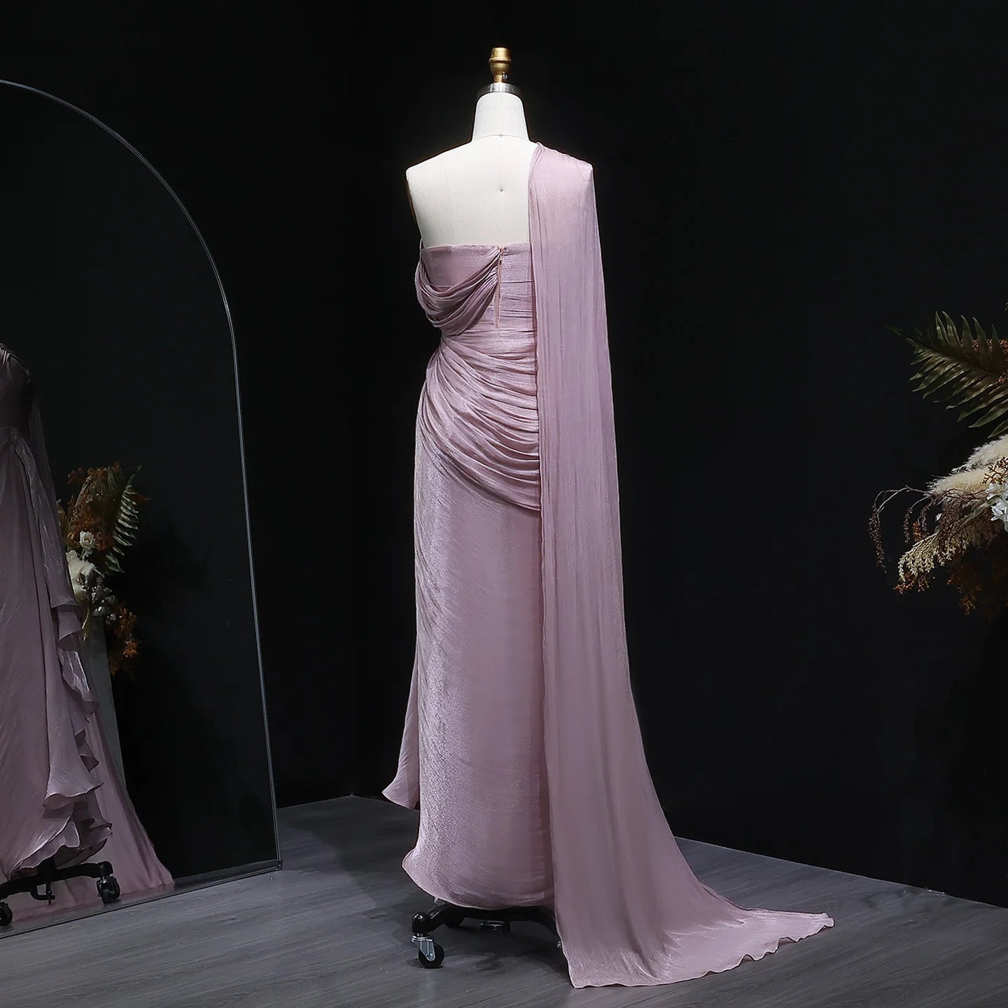 Lilac Draped One Shoulder Evening Gown