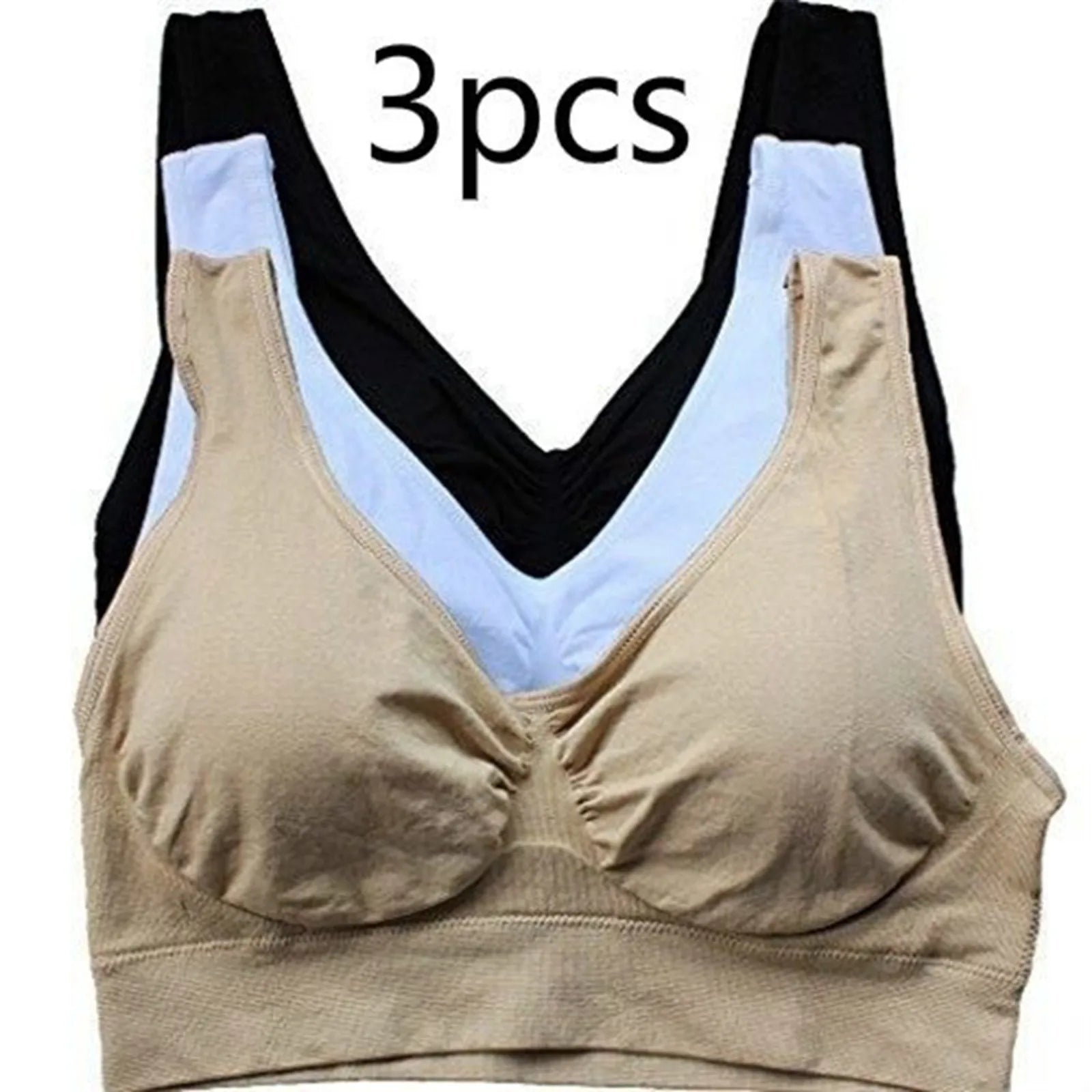 3 Pack Women Sports Bra Wirefree Yoga Bras Tank Top High Intensity Push Up Three Color Solid Color Elastic Sports Bra
