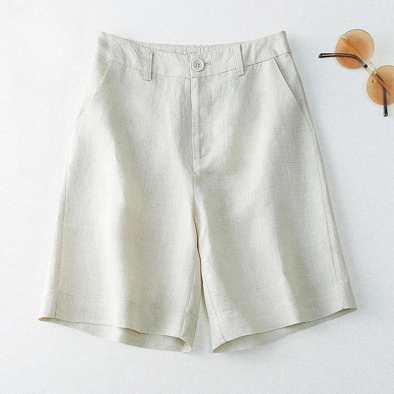 Women's Shorts Linen Half Knee Length Mid Wide Female Short Pants Bermuda Offer Aesthetic Hot Streetwear Korean Style For Summer