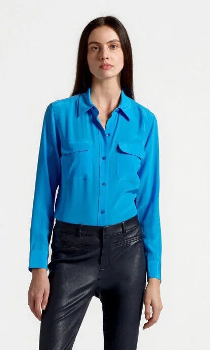 Women Real Silk Shirts Classic Double Pockets Solid Color Casual Fashion Long Sleeve Thin Shirt Blouses Tees