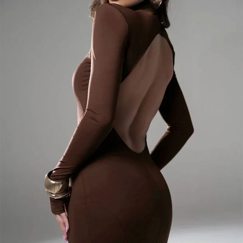 Backless Turtleneck Slim Maxi Dress