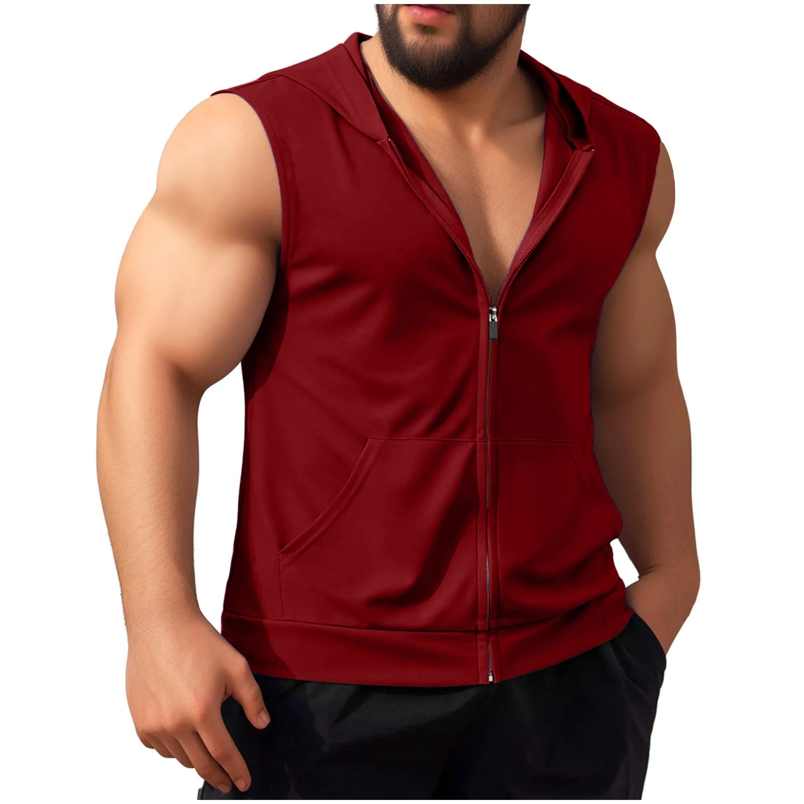 Summer New Men's Workout Hooded Tank Tops Zip-up Sleeveless Gym Bodybuilding Tees Muscle Tops Male Streetwear Casual Sweatshirts