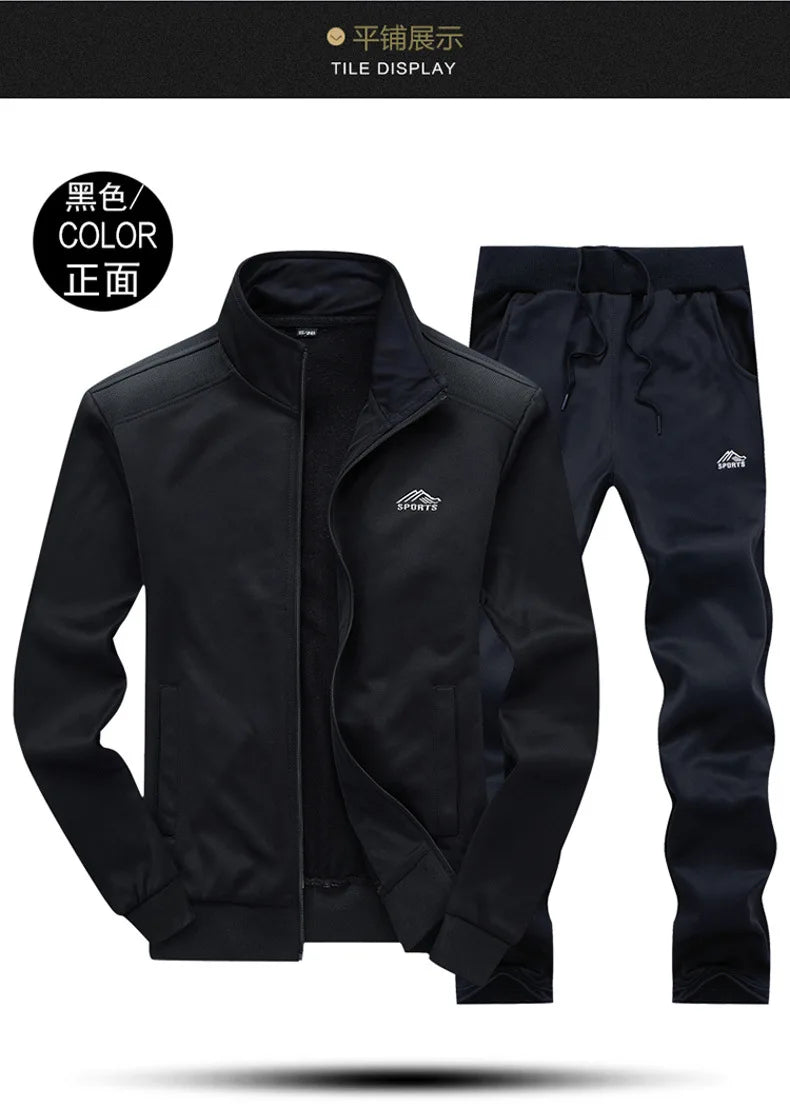 Tracksuits Men Polyester Sweatshirt Sporting Fleece 2026 Gyms Spring Jacket + Pants Casual Men's Track Suit Sportswear Fitness