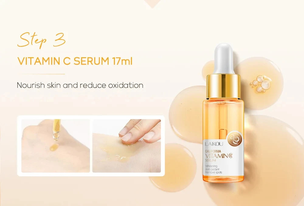 Vitamin C Skincare Set 5pcs(Cleanser-Toner-Serum-Eye Serum-Face Cream) + Natural Antioxidant Ingredients, Nourish Even Skin Tone