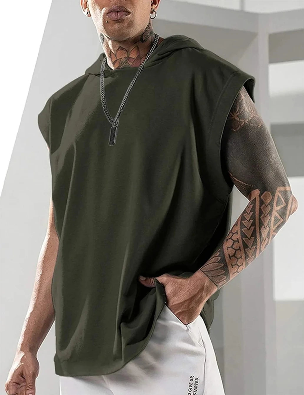 2026 Men Tank Top  Fitness Training Pullover Leisure Fashion Sleeve Men's Hooded Vest Solid Color Tank Tops For Male
