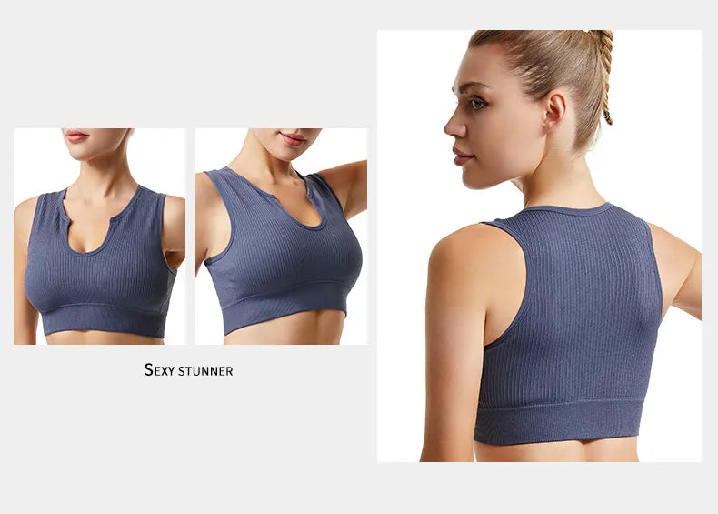 Women's Sleeveless Sports Bra Navel-Leaking with A Chest Pad  Highly Elastic Vest Sexy Stretchy Breathable Bra