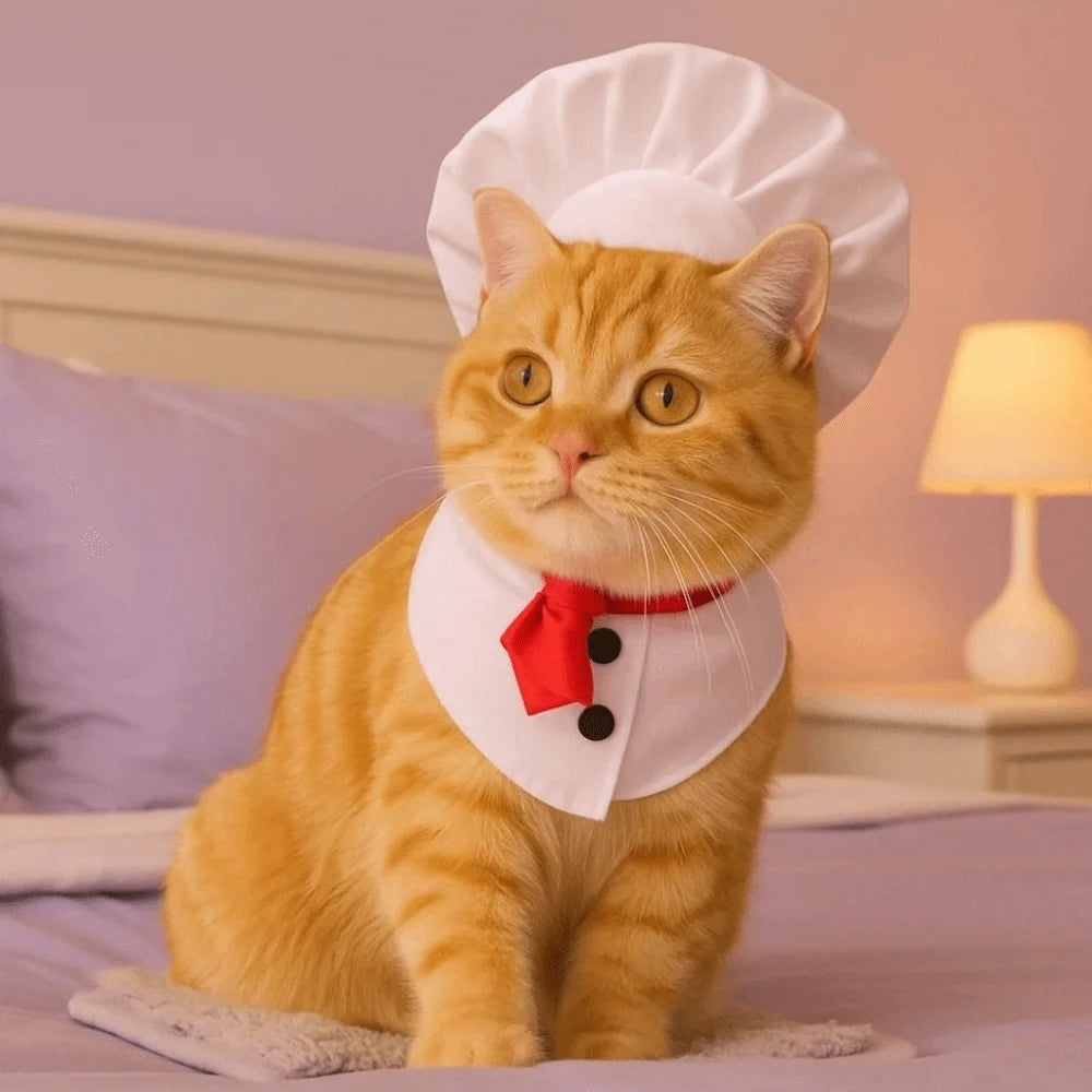 Pet Accessories Cute Pet Cooking King Hat Adjustable Comfortable Chef Hat Set Stylish Cat Cosplay Hat Pet Fashion Show