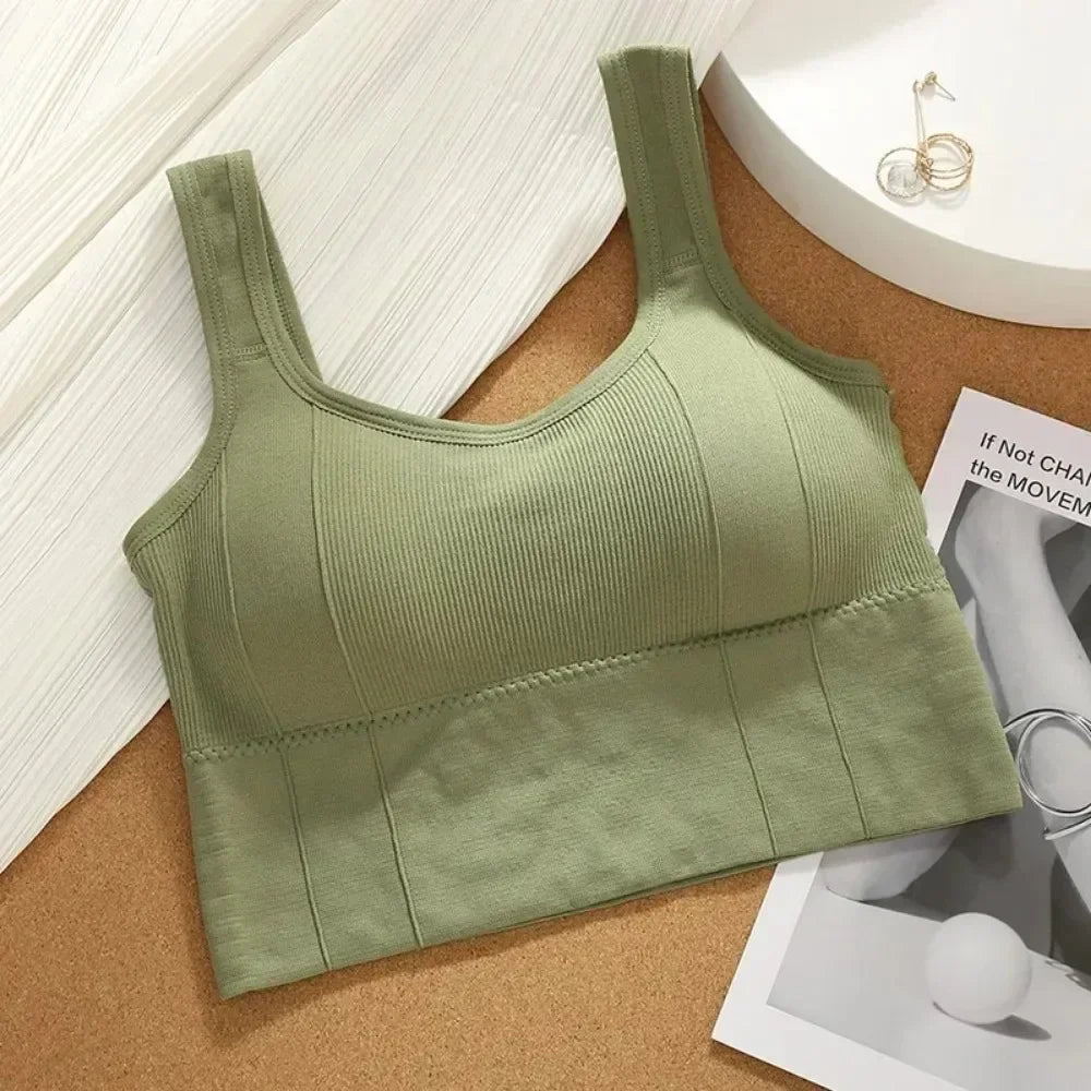 Solid Ribbed Sports Bra Workout Shockproof Sports Bra Top With Padded Seamless Sports Bra For Women Push Up Bra Seamless Lingeri
