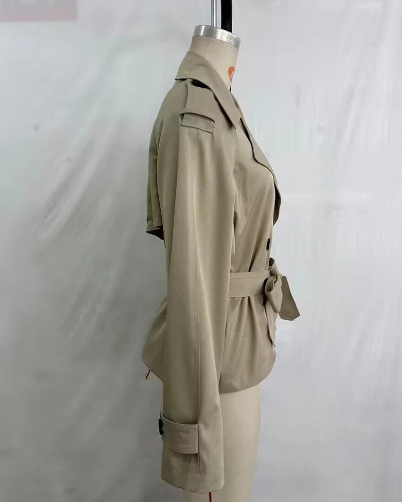 Women's Jacket 2026 New Spring Fashion Khkai Belted Short Jacket for Women Autumn Ladies Jacket Casaul Chic Women Outerwear