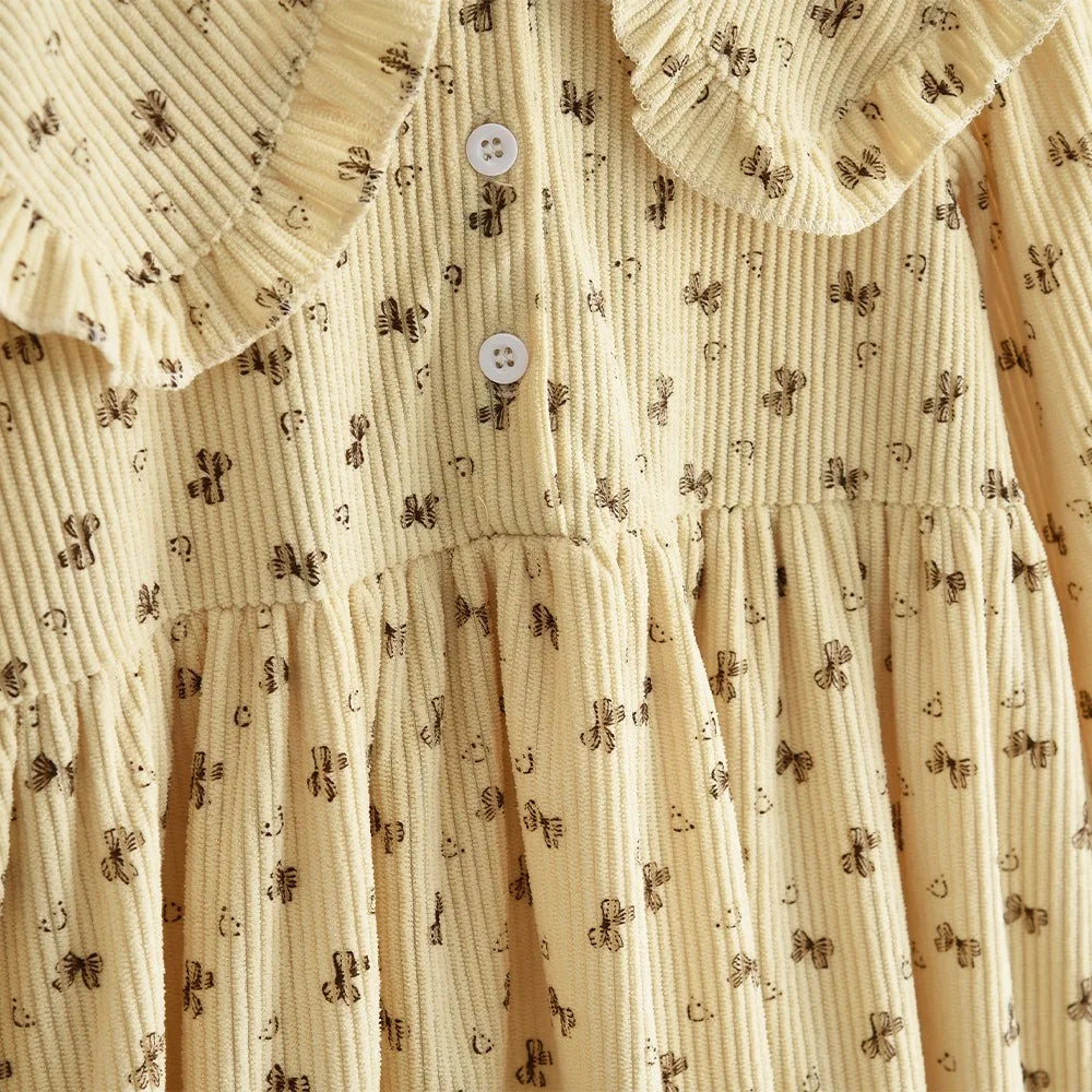 Sweet Beige Floral Autumn Girls Dress