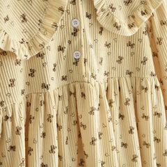 Sweet Beige Floral Autumn Girls Dress