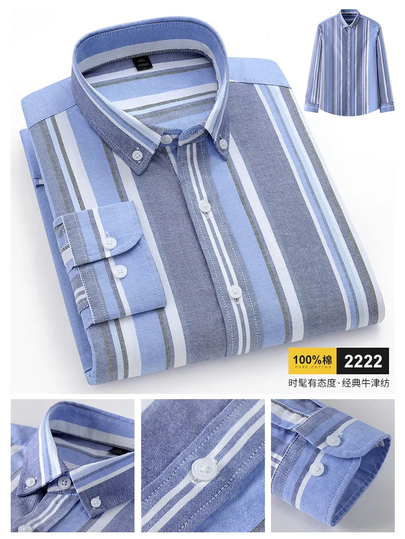 Striped Plaid Cotton Slim Shirt