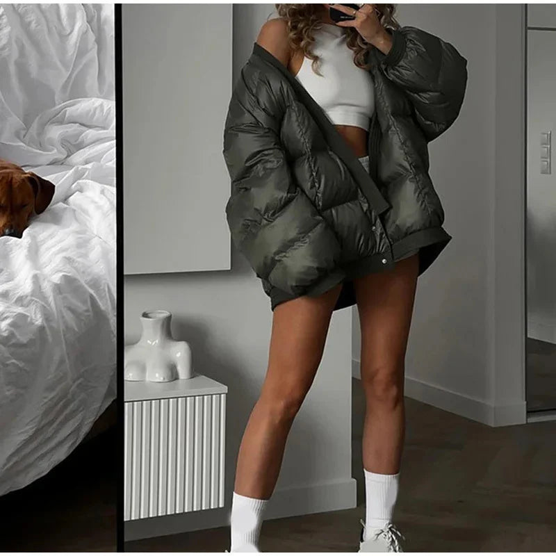 Women winter coats 2024 New in coats Couple style loose V-neck long sleeved top Thick and warm women's coat cotton-padded jacket