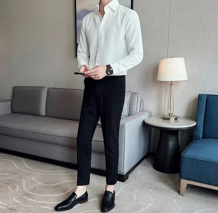 Slim Waffle Business Shirt Men