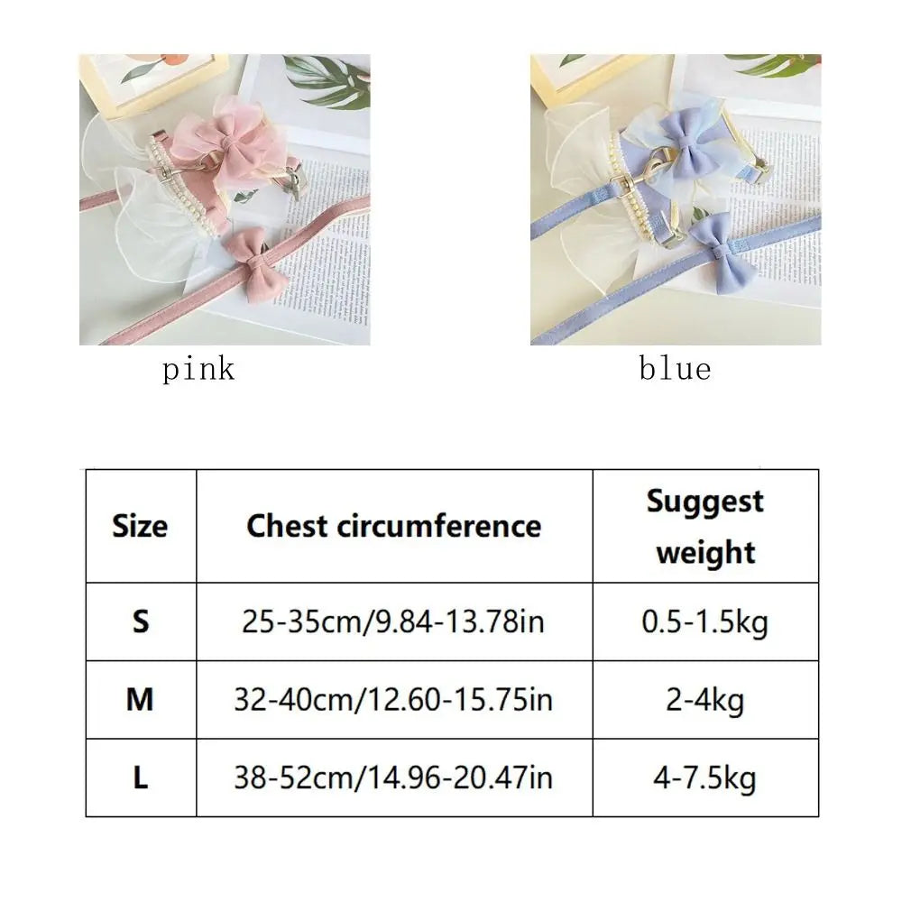 Pet Accessories Princess Style Cat Harness Leash Adjustable Nylon Cat Vest Breathable with Bowknot Pet Chest Strap For Cats Dogs
