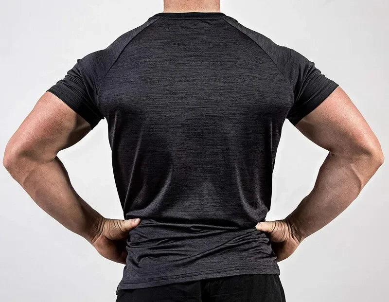 Summer Gym T-shirts Men's Solid Fitness Clothing O-neck Short Sleeve Tops Breathable Slim Bodybuilding Workout Muscle Tees Male