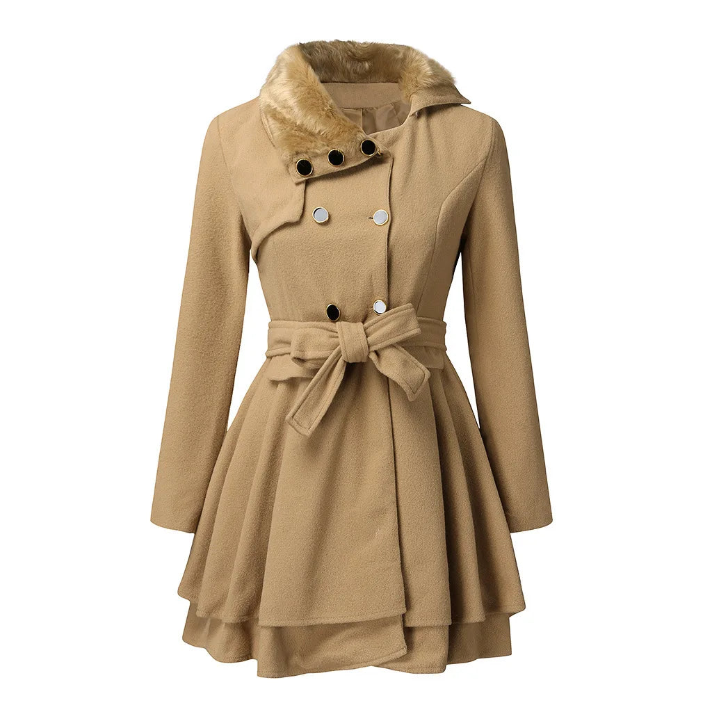 Fur Collar Wool Trench Coat