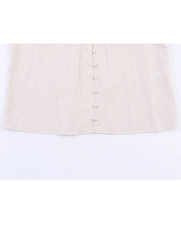 HH Women Elegant Striped Casual Spring Shirt Puff Sleeves Bow Decoration Blouse Female Loose Versatile Single-breasted Blouse