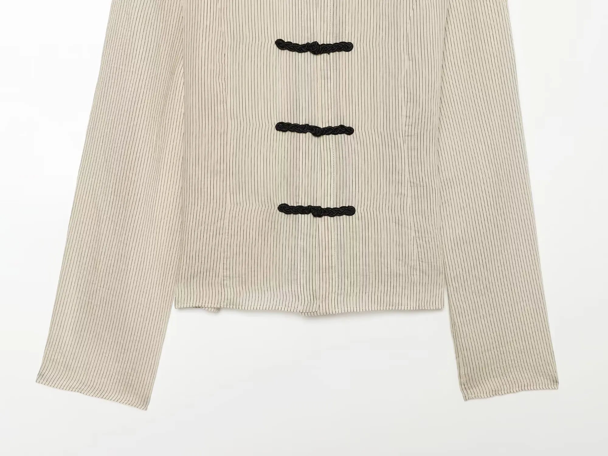 Women Trendy Sexy Striped Shirts Summer Female Chic Rope Buttons Sheer Shirts Lady High Street Elegant Long Sleeve Blouse Tops