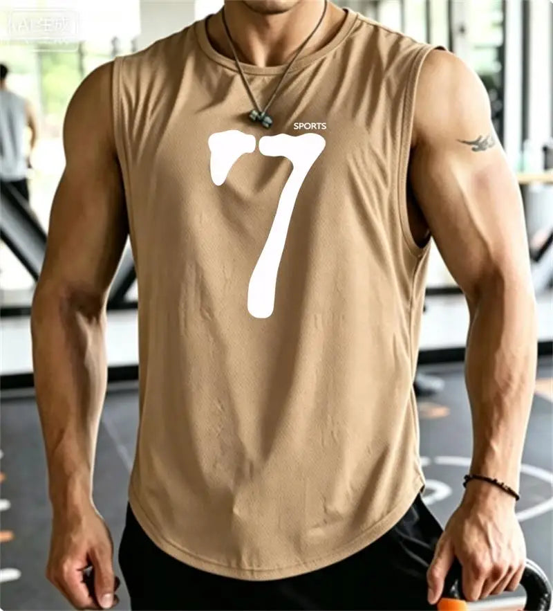 SPORTS 7 New Men Tank Tops Sleeveless Shirt Polyester Mesh Material Quick Dry Breathable Men Workout Fitness Basketball Top Tee